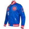 Chicago Cubs Mashup Full-Snap Satin Varsity Blue Jacket - Image 3