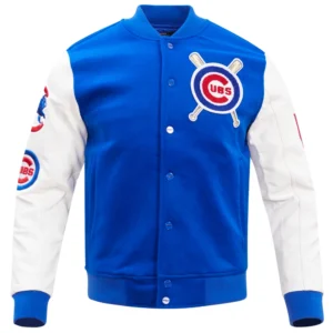Chicago Cubs Full-Snap Classic Wool & Leather Blended Logo Varsity Jacket