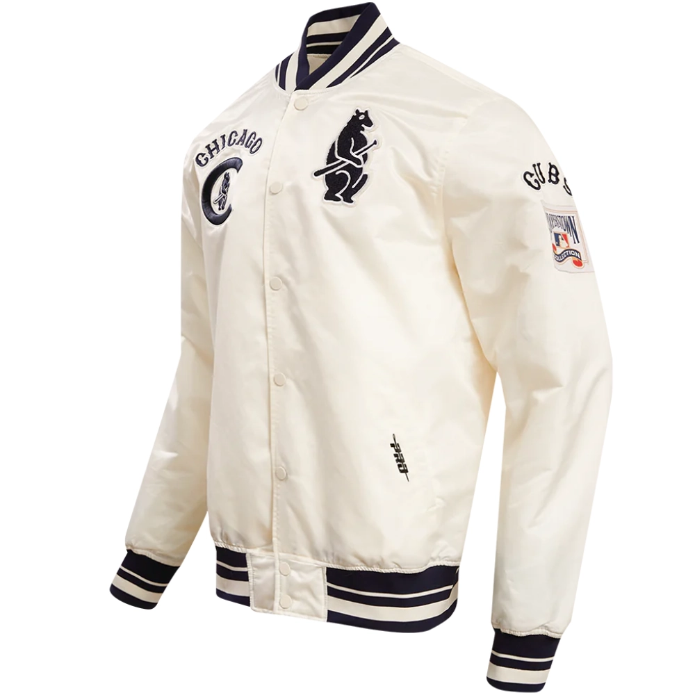 Chicago Cubs Men's Classic Rib Knitted Satin Varsity Jacket - Image 3