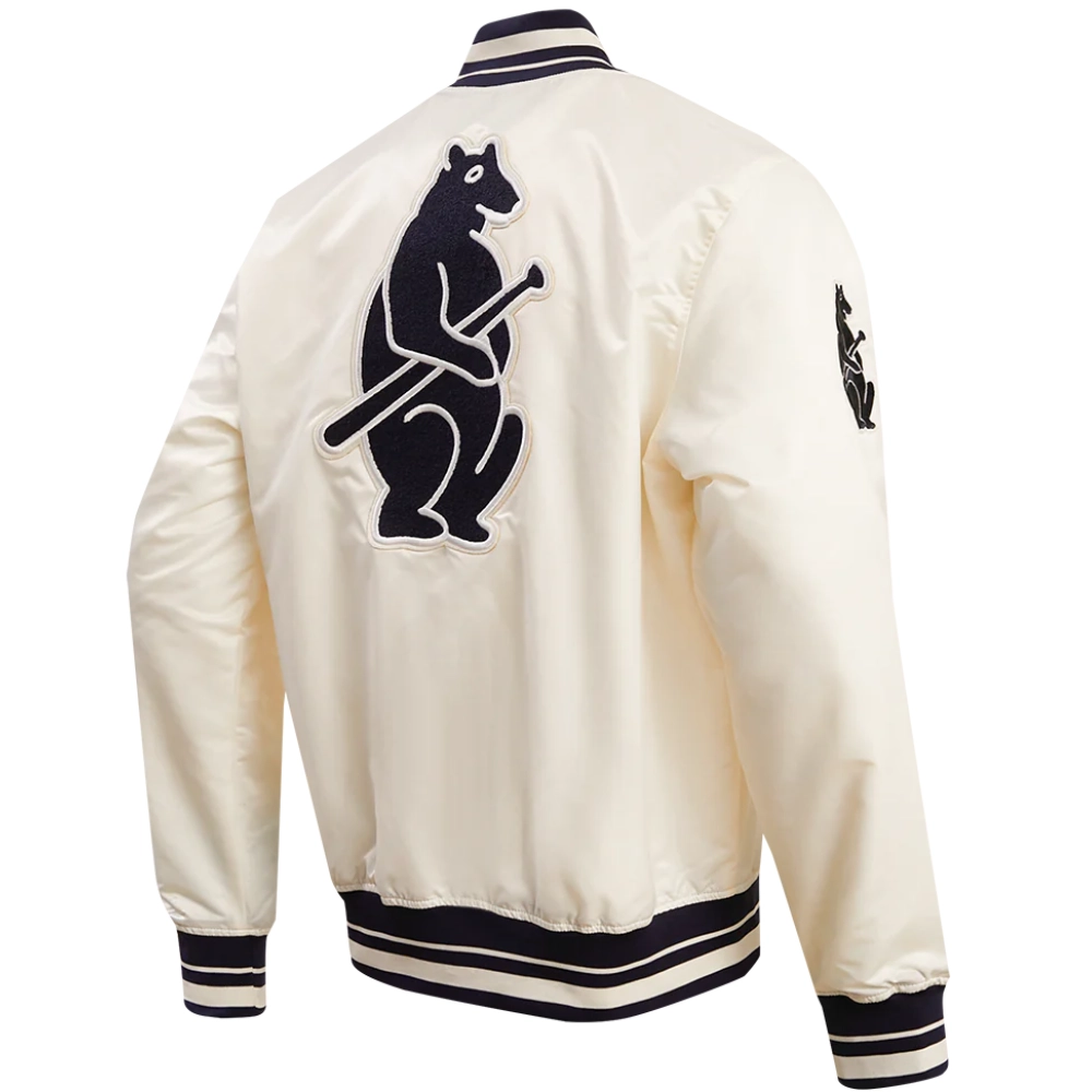 Chicago Cubs Men's Classic Rib Knitted Satin Varsity Jacket - Image 4