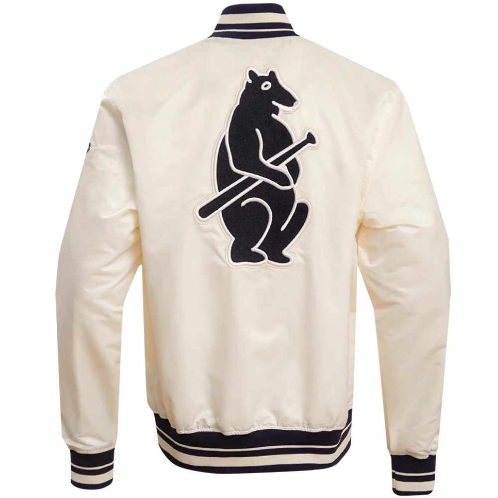 Chicago Cubs Men's Classic Rib Knitted Satin Varsity Jacket - Image 2