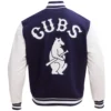Alternative view of Chicago Cubs Script Tail Navy/White Rib Wool & Leather Varsity Jacket