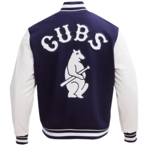Alternative view of Chicago Cubs Script Tail Navy/White Rib Wool & Leather Varsity Jacket