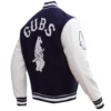 Chicago Cubs Script Tail Navy/White Rib Wool & Leather Varsity Jacket - Image 4