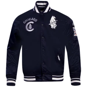 Chicago Cubs Retro Classic Rib knitted Satin Varsity Navy Jacket