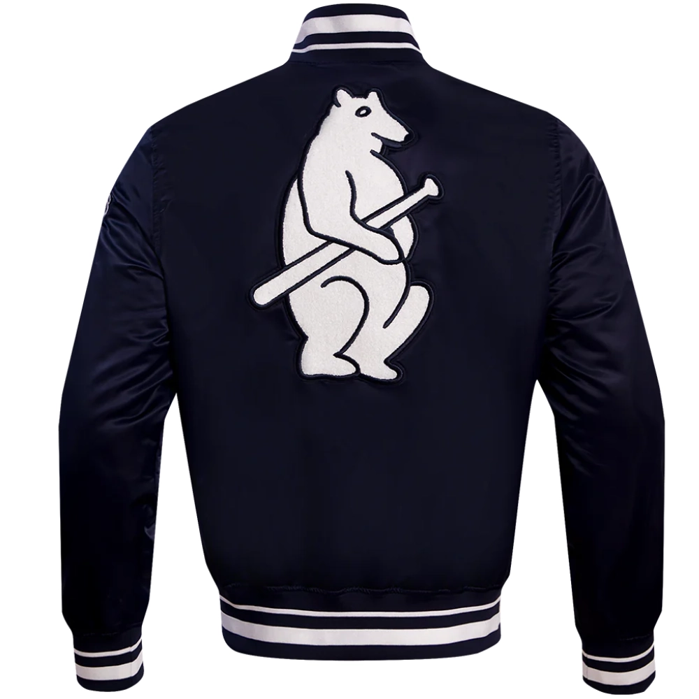 Chicago Cubs Retro Classic Rib knitted Satin Varsity Navy Jacket - Image 2