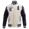 Chicago Cubs Script Tail Retro Classic Rib knitted Wool & Leather Varsity Jacket