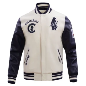 Chicago Cubs Script Tail Retro Classic Rib knitted Wool & Leather Varsity Jacket