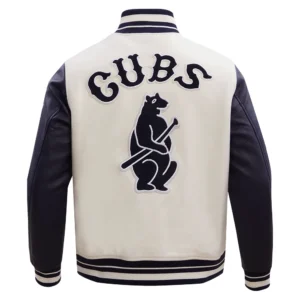 Alternative view of Chicago Cubs Script Tail Retro Classic Rib knitted Wool & Leather Varsity Jacket