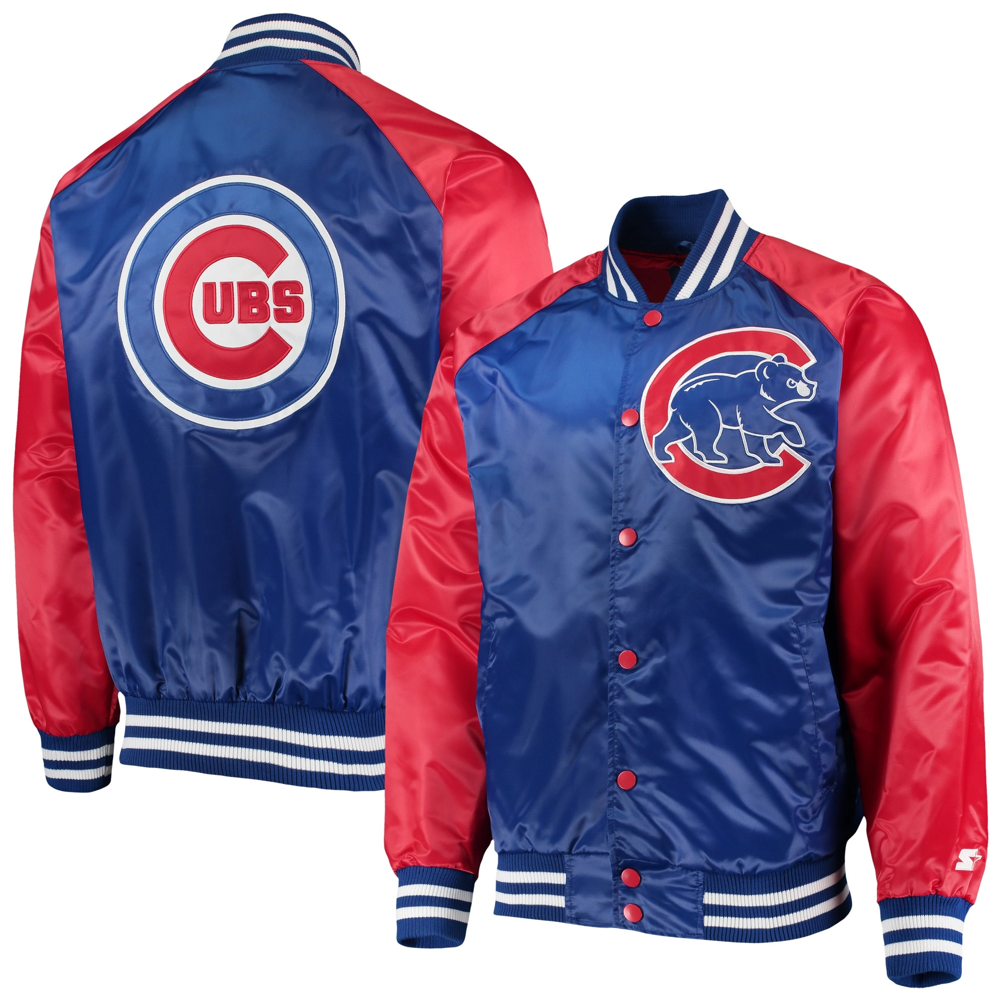 Chicago Cubs Starter The Lead Off Hitter Full-Snap Satin Varsity Jacket Royal & Red - Image 3