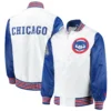Chicago Cubs Starter The Legend Full-Snap Satin Varsity Jacket White & Blue - Image 3