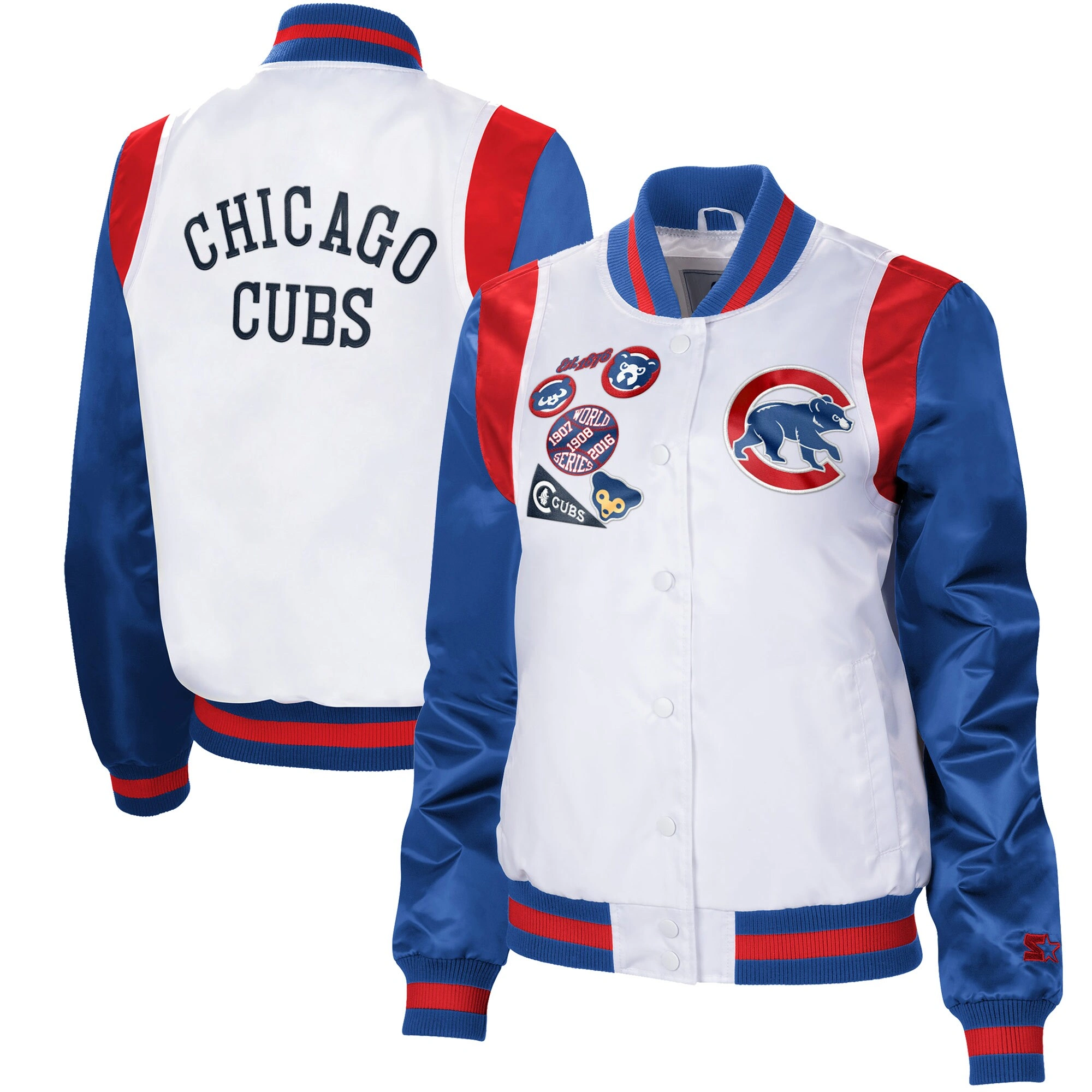 Chicago Cubs Starter Women's Endzone Full-Snap Satin Varsity Jacket - Image 3