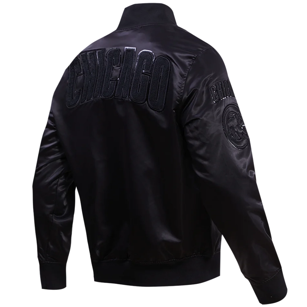 Chicago Cubs Triple Black Satin Varsity Jacket - Image 4