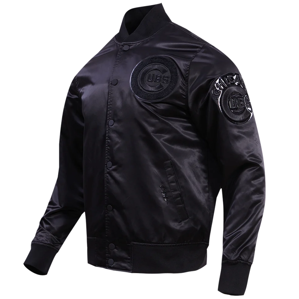Chicago Cubs Triple Black Satin Varsity Jacket - Image 3