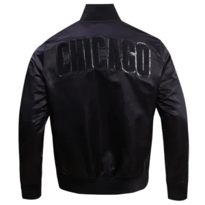 Alternative view of Chicago Cubs Triple Black Satin Varsity Jacket