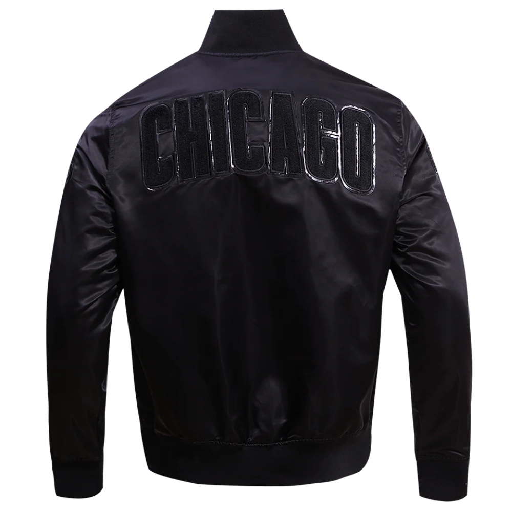 Chicago Cubs Triple Black Satin Varsity Jacket - Image 2