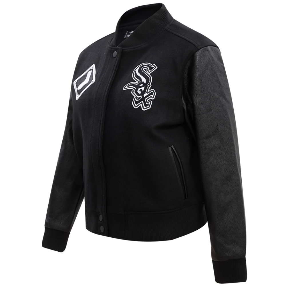 Chicago White Sox Classic Women's Black Wool & Leather Varsity Jacket - Image 3