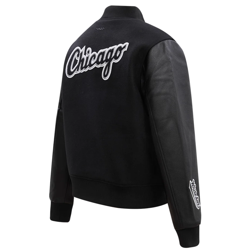 Chicago White Sox Classic Women's Black Wool & Leather Varsity Jacket - Image 4