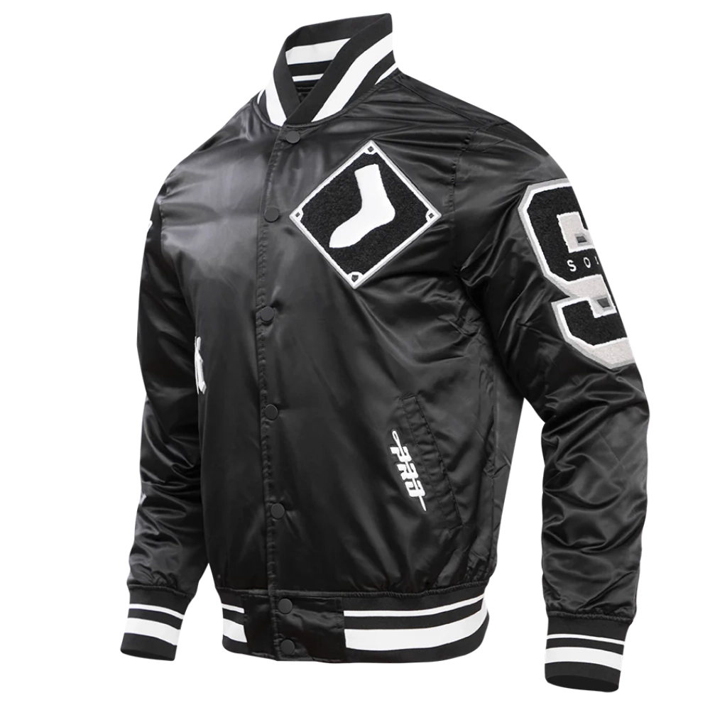 Chicago White Sox Pro Standard Classic Rib Knitted Satin Varsity Jacket - Image 3