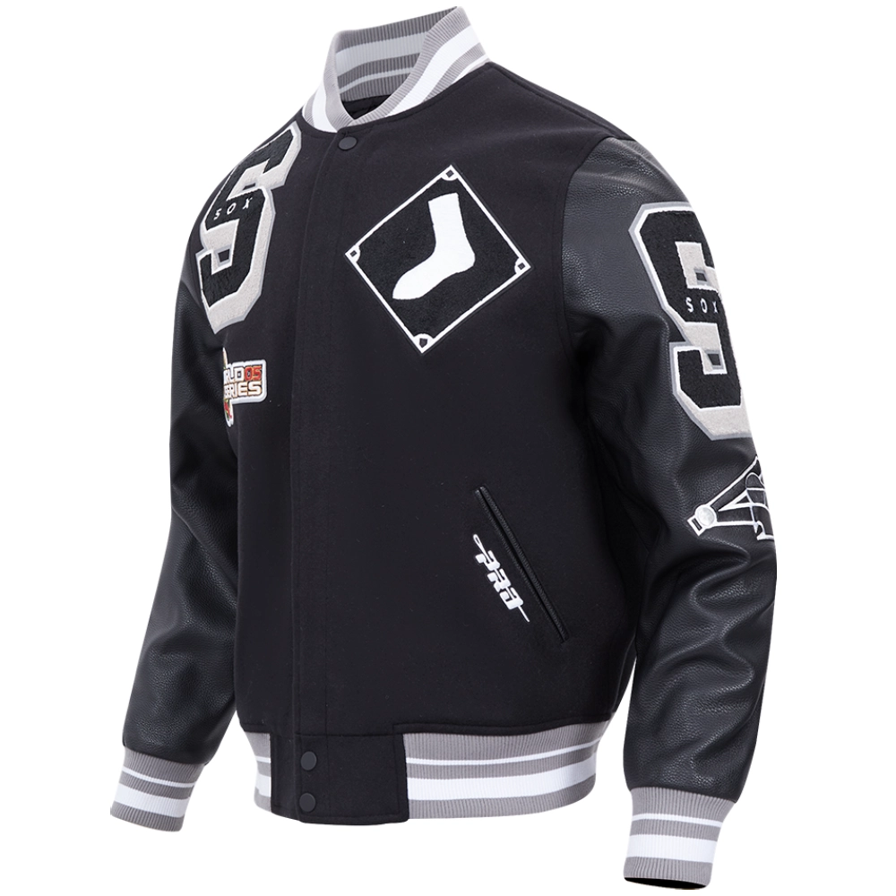 Chicago White Sox Pro Standard Mashup Black Wool & Leather Varsity Jacket - Image 4