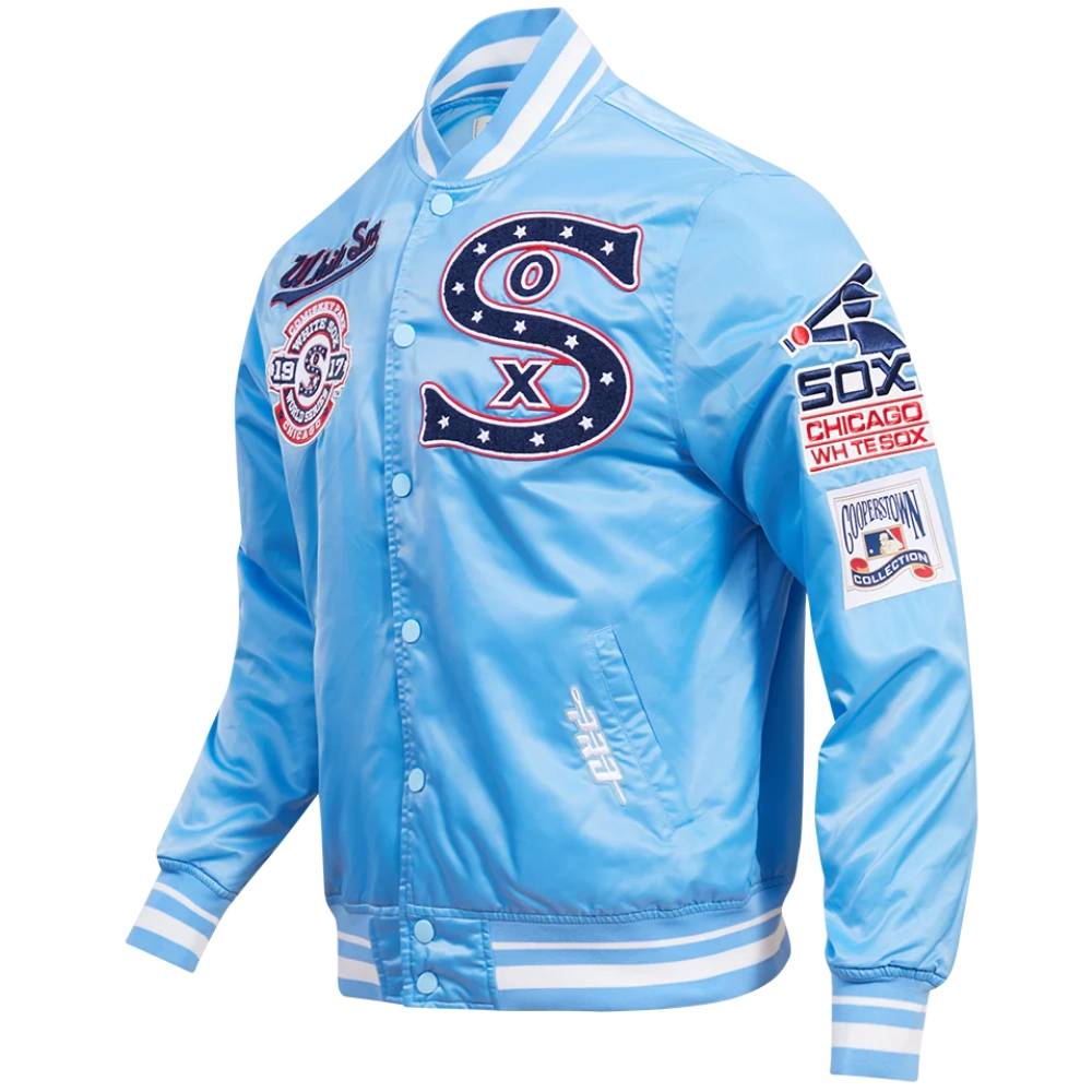 Chicago White Sox Pro Standard Retro Classic Satin Varsity Blue Jacket - Image 4