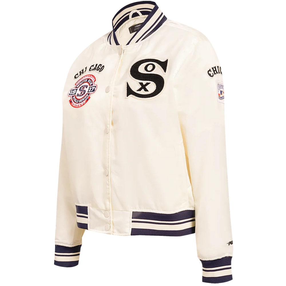 Chicago White Sox Classic Women's Full-Snap Satin Varsity Jacket - Image 3