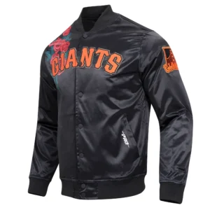 San Francisco Giants Roses Black Satin Varsity Jacket