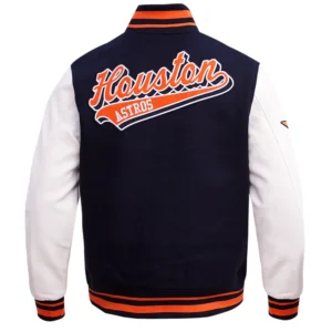 Alternative view of Houston Astros Script Tail Navy/White Varsity Jacket
