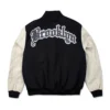 Jeff Hamilton X Brooklyn Nets Old English Black/Cream Wool & Leather Varsity Jacket - Image 2