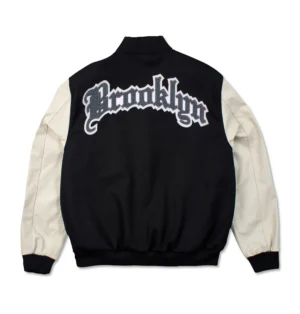 Alternative view of Jeff Hamilton X Brooklyn Nets Old English Black/Cream Wool & Leather Varsity Jacket