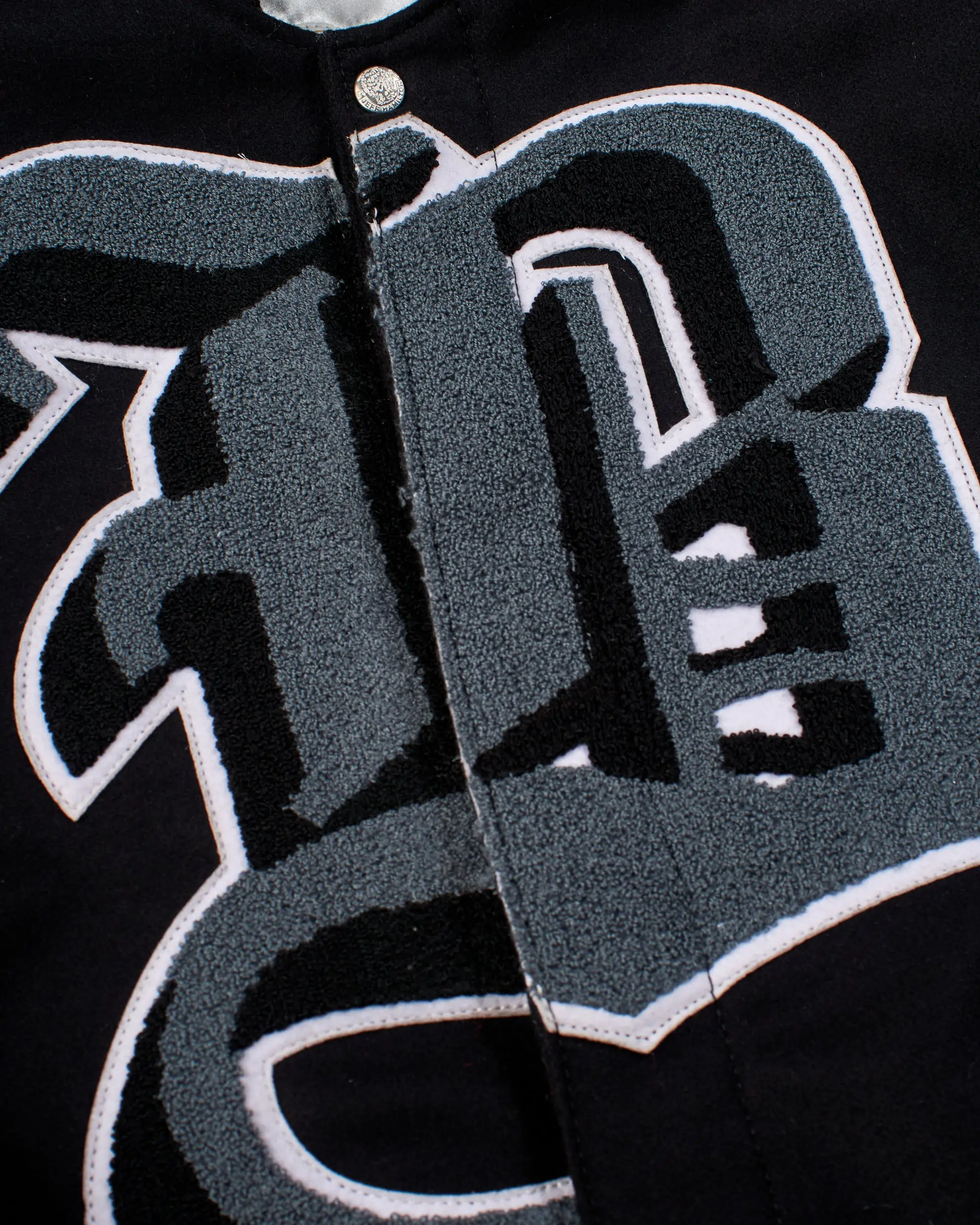 Jeff Hamilton X Brooklyn Nets Old English Black/Cream Wool & Leather Varsity Jacket - Image 3