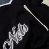 Jeff Hamilton X Brooklyn Nets Old English Black/Cream Wool & Leather Varsity Jacket - Image 5