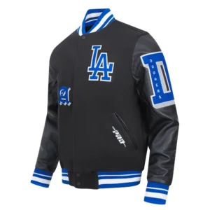 Los Angeles Dodgers Old English Black Wool & Leather Varsity Jacket