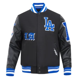 Alternative view of Los Angeles Dodgers Old English Black Wool & Leather Varsity Jacket