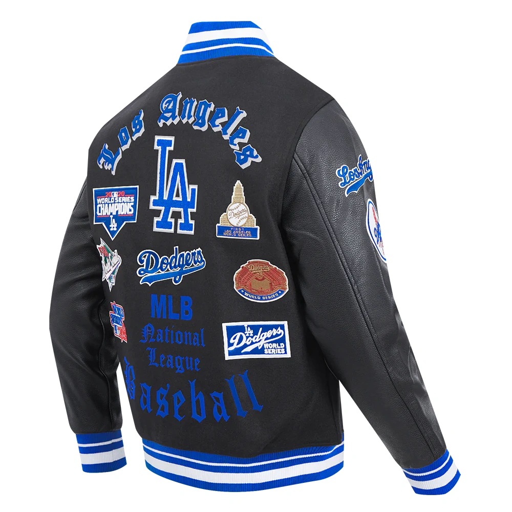 Los Angeles Dodgers Old English Black Wool & Leather Varsity Jacket - Image 3
