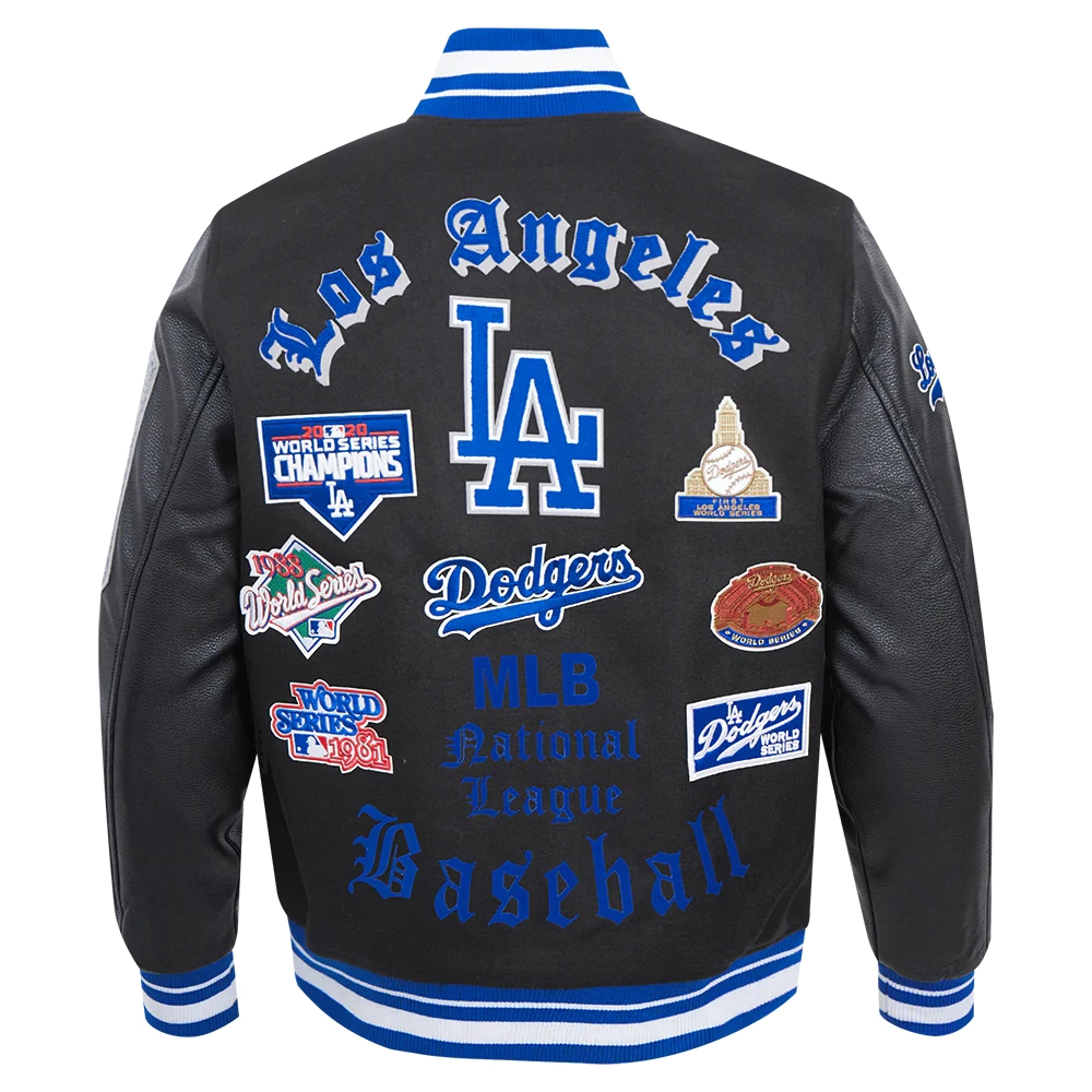 Los Angeles Dodgers Old English Black Wool & Leather Varsity Jacket - Image 4
