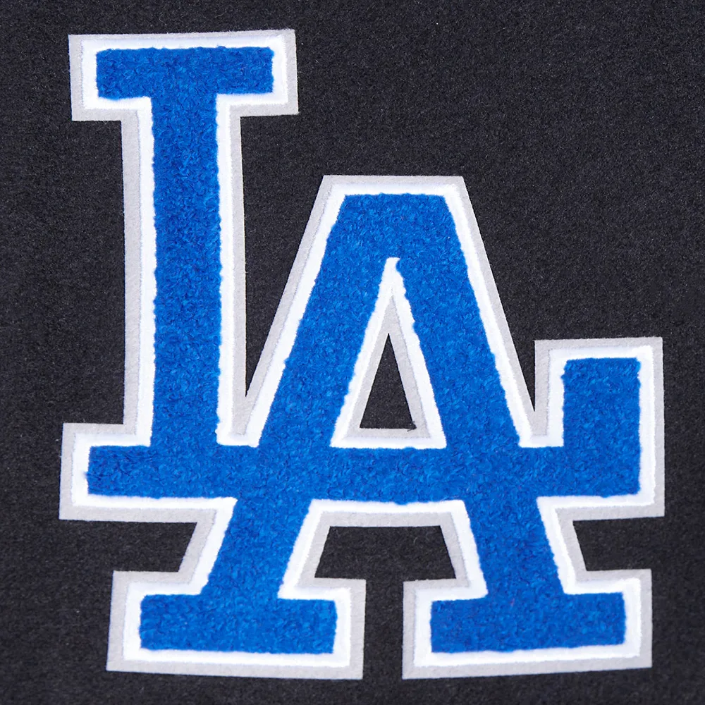 Los Angeles Dodgers Old English Black Wool & Leather Varsity Jacket - Image 5