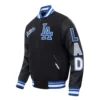 Los Angeles Dodgers Script Tail Black Wool & Leather Varsity Jacket