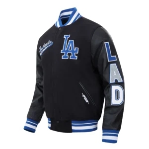 Los Angeles Dodgers Script Tail Black Wool & Leather Varsity Jacket