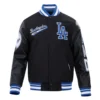 Los Angeles Dodgers Script Tail Black Wool & Leather Varsity Jacket - Image 2
