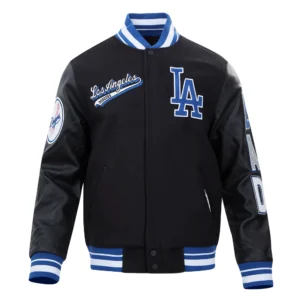 Alternative view of Los Angeles Dodgers Script Tail Black Wool & Leather Varsity Jacket