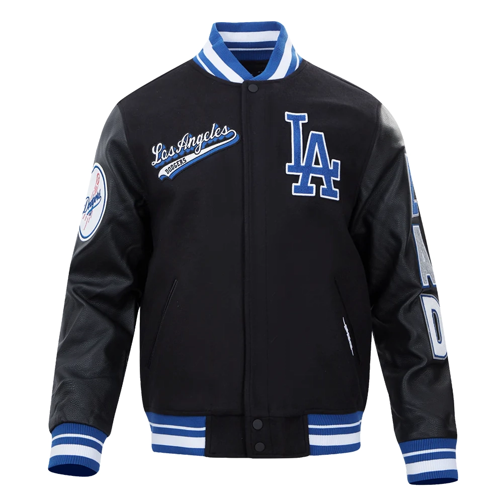 Los Angeles Dodgers Script Tail Black Wool & Leather Varsity Jacket - Image 2