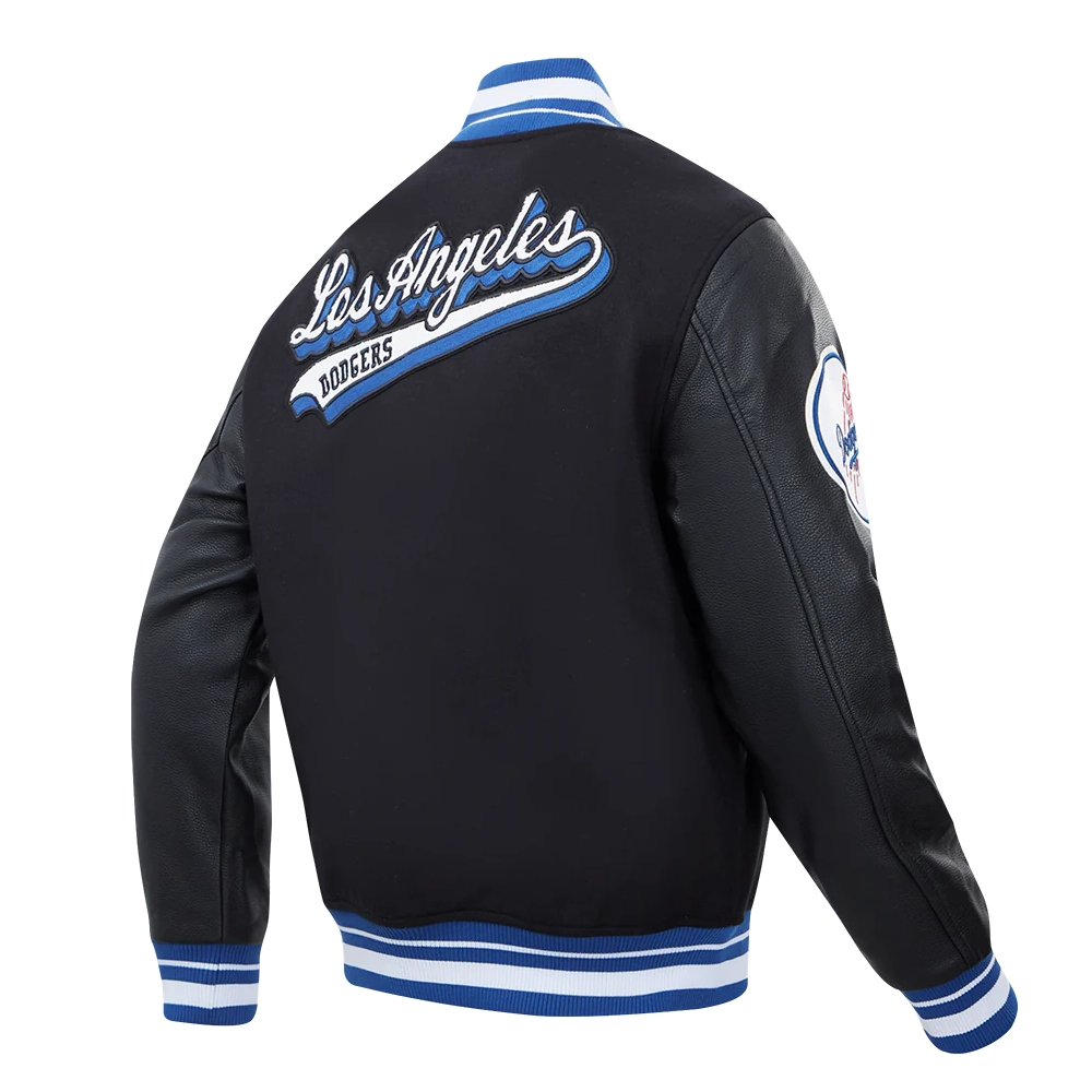 Los Angeles Dodgers Script Tail Black Wool & Leather Varsity Jacket - Image 3
