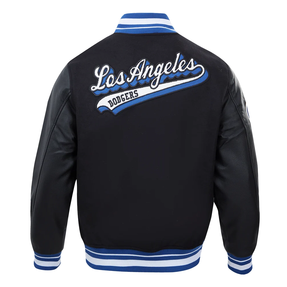 Los Angeles Dodgers Script Tail Black Wool & Leather Varsity Jacket - Image 4
