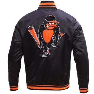 Alternative view of Men's Baltimore Orioles Classic Baseball Team Players Satin Varsity Black Jacket