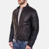 Men’s Black Lambskin Cafe Racer Leather Jacket - Nova