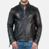 Men’s Black Lambskin Leather Biker Jacket - Houston