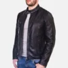 Mens Black Leather Cafe Racer Jacket - Phoenix