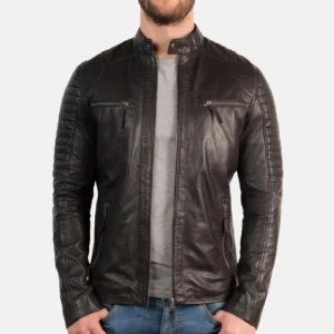 Men’s Black Quilted Leather Biker Jacket - Blaze