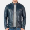 Men’s Blue Leather Quilted Biker Jacket - Blaze